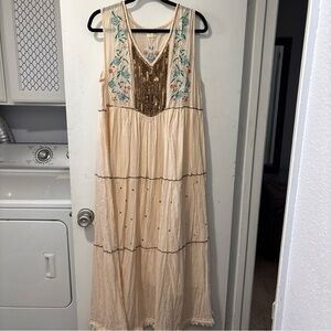 LULA SOUL Maxi Long Beaded Dress Cotton Boho Festival Hippie Size X L XL
